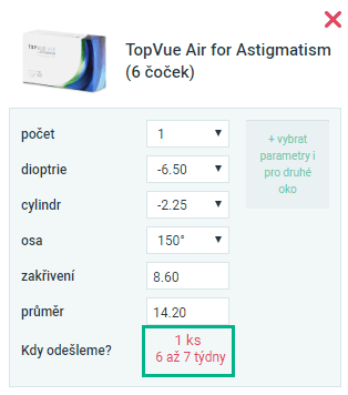 Alensa neskladové zboží - doručovací časy v košíku