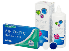 Air Optix plus HydraGlyde for Astigmatism (3 čočky) + roztok Gelone 360 ml