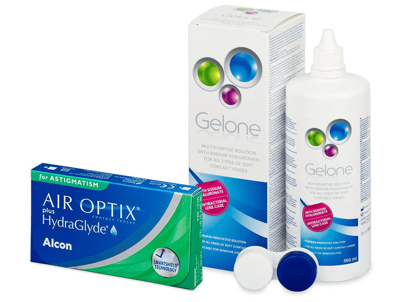 Air Optix plus HydraGlyde for Astigmatism (6 čoček) + roztok Gelone 360 ml