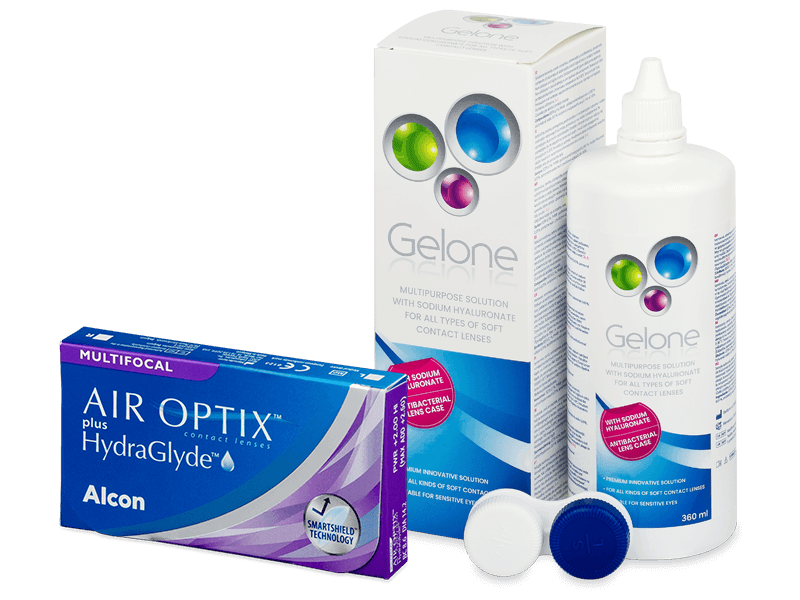Air Optix plus HydraGlyde Multifocal (3 čočky) + roztok Gelone 360 ml