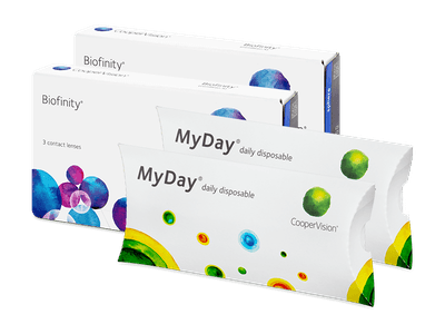 Biofinity (2x 3 čočky) + jednodenní kontaktní čočky MyDay daily disposable (2x 5 čoček) ZDARMA